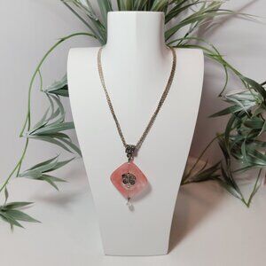 Pink Butterfly Pendant Necklace with Dual Lobster Clasps and Magnetic Clasp
